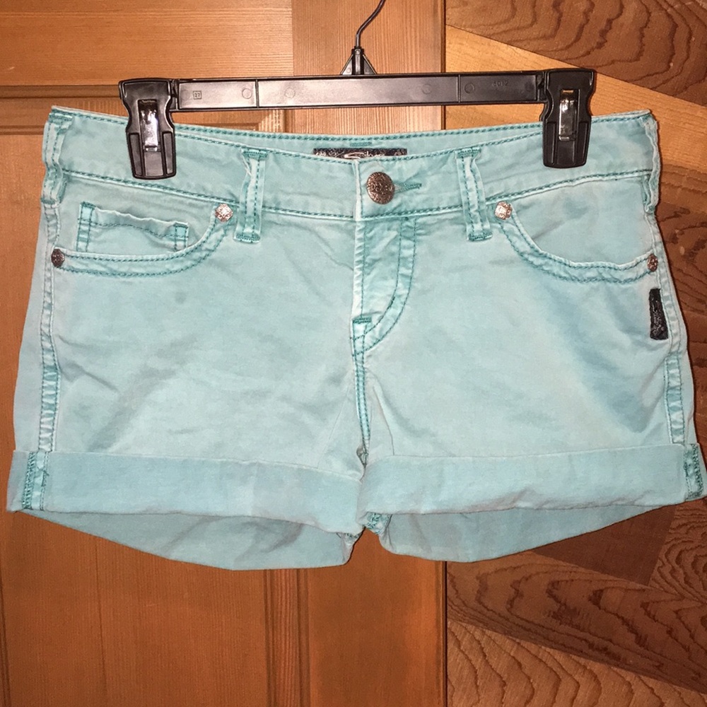 Teal denim shorts